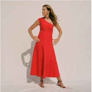 Tuckernuck x India hicks One shoulder Carmen Dress Size Medium Scarlet Red NWT